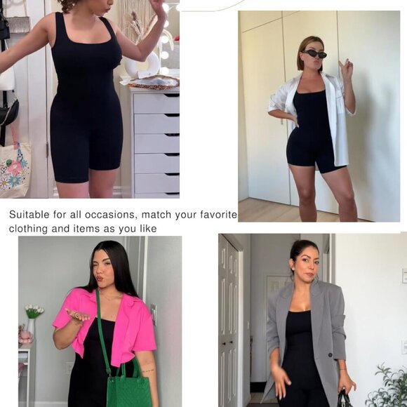 Shapewear Jumpsuits for Women Built-in Bra Square Neck Rompers Shorts Bodycon Bo - Picture 2 of 4